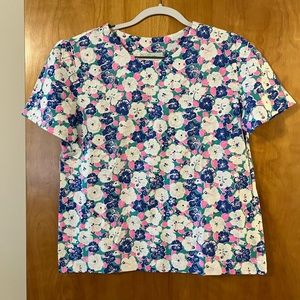 Lilly Pulitzer Enterprises Vintage Floral Top Shirt Blue Made In USA Size Large